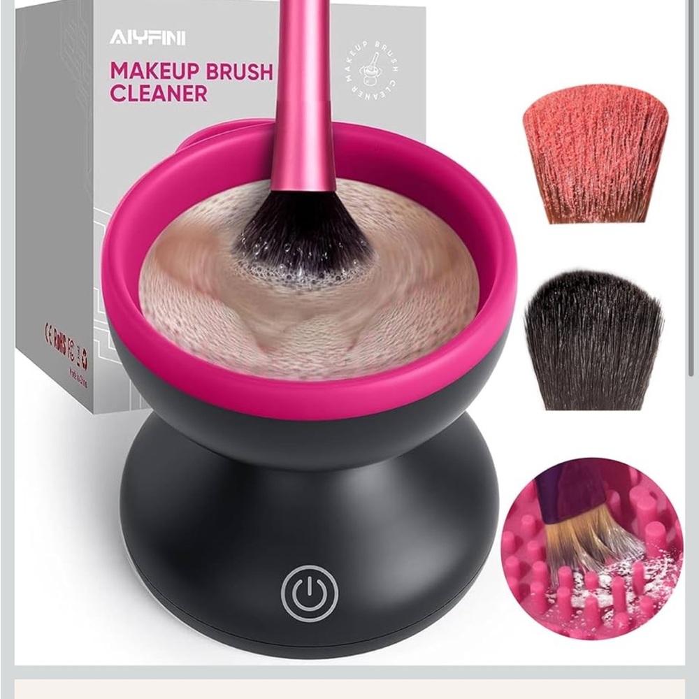 Electric Makeup Brush Cleaner with Pink and Black Design NEW